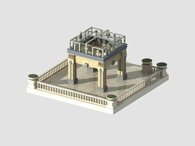 Outdoor Classical Landscape Pavilion With Ornate Roof Design Elegant Columns And Railing 3d model