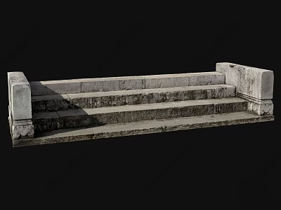 Natural Stone And Wood Staircase With Textured Steps And Sturdy Railing 3d model