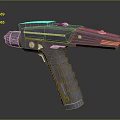 Advanced Futuristic Gun With Sleek Metallic Finish Streamlined Design And Illuminated Blue Accents