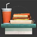 Delicious Sandwiches And Refreshing Drink On Teal Tray With Red White Checkered Paper