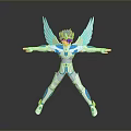 Fantasy Winged Blue And White Armored Character With Helmet Standing Arms Outstretched