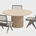 Modern Wooden Round Dining Table Set With Three Woven Backrest Chairs 3d model