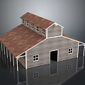 Rustic Building With Brown Roof Gray Wooden Walls Windows Main Door And White Support Columns