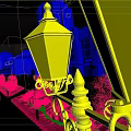 Outdoor Lights in Nighttime Street Scene with Vintage Lantern Design Illuminating Buildings and Trees