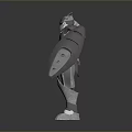 3D Silver Robot Character With Mechanical Armor Shield Arms And Metallic Body