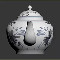 Ceramic Teapot Sculpture Carving With Blue And White Floral Patterns Lid Spout Handle