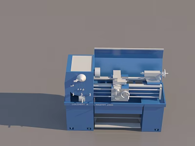 Modern Hinged Door With Blue Metal Frame And Mechanical Components Design 3d model