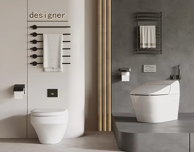Designer Modern Bathroom Toilets With Towel Rack And Toilet Paper Holder Accessories 3d model
