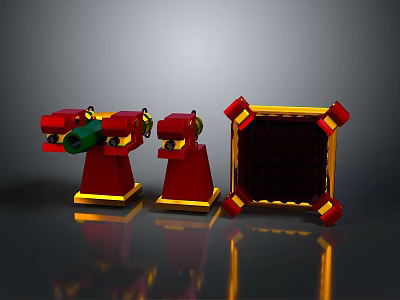 Red And Yellow Weapon Models With Mechanical Structure And Square Frame Design 3d model