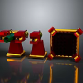 Red And Yellow Weapon Models With Mechanical Structure And Square Frame Design
