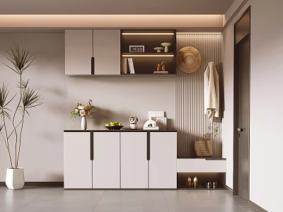 Modern Minimalist Multifunctional Entryway Shoe Cabinet With Built In Lighting And Practical Display Shelves 3d model