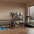 Home Gym Fitness Equipment With Elliptical Trainer Dumbbell Rack Exercise Balls Treadmill And Yoga Mat