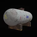 Rusty White Storage Tank With Blue MB Logo Red Number 1 And Base Stands