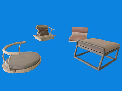 Modern Leisure Chairs With Comfortable Upholstered Cushions And Stylish Wooden Frames 3d model
