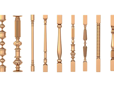 Various Designed Golden Metal Baluster Models For Staircase And Deck Railings 3d model
