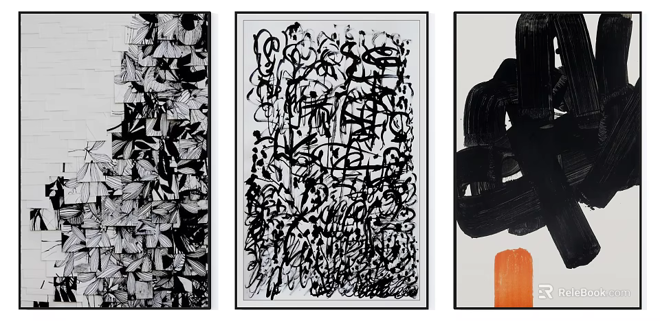 Abstract Black White Artworks With Intricate Ink Lines And Patterns 3d model 