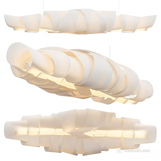 Contemporary White Chandelier With Folded Design And Soft Illumination For Modern Interior 3d model 