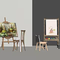 Art Easel With Painting Children's Drawing Paint Supplies And Wooden Chairs