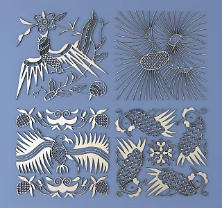 Chinese ethnic style carved traditional pattern ethnic decoration 3d model