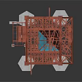 Red Metal Frame Multi Level Structure With White Support Pillars And Base