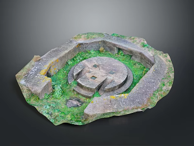 Wood And Stone Circular Structure Model With Green Grass Decorative Design 3d model