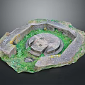 Wood And Stone Circular Structure Model With Green Grass Decorative Design 3d model
