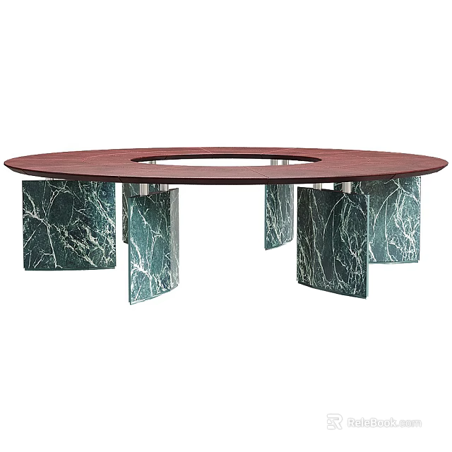Round Red Dining Table With Green Marble Square Legs For Modern Home 3d model 