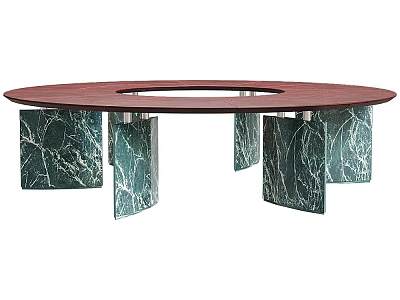 Round Red Dining Table With Green Marble Square Legs For Modern Home 3d model
