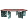 Round Red Dining Table With Green Marble Square Legs For Modern Home 3d model