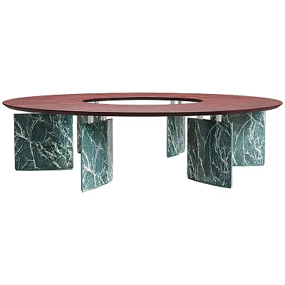Round Red Dining Table With Green Marble Square Legs For Modern Home 3d model