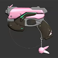 Pink And Gray Weapon With Green Glowing Parts Rabbit Ear Decorations And Brown Base