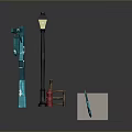 Urban Street Scene Components With Street Lamps Bench Fire Hydrant And Mailbox
