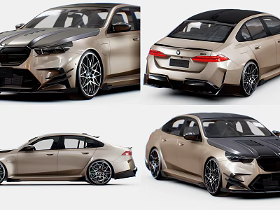 BMW Sedan With Golden Body Black Roof And Sporty Wheels From Multiple Angles 3d model