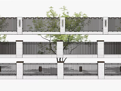 Modern Feature Wall Design With Vertical Slat Structure And Surrounding Trees 3d model