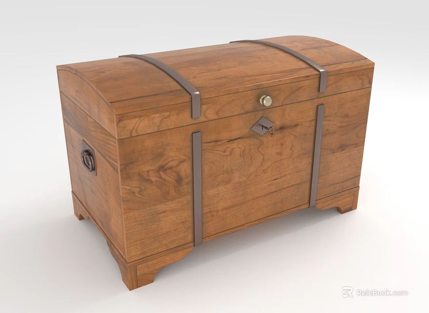 Vintage Wooden Chest With Metal Straps Domed Lid Lock And Wood Grain Design 3d model 