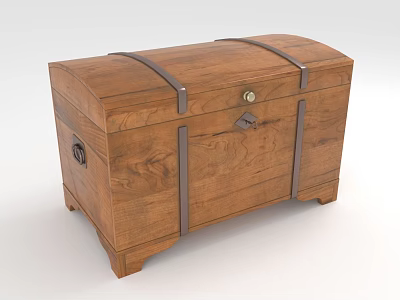 Vintage Wooden Chest With Metal Straps Domed Lid Lock And Wood Grain Design 3d model