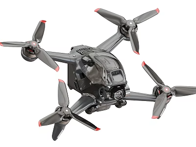 Modern Drone with Red Tipped Propellers and Camera for Aerial Photography 3d model