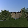 Luxury European Style Detached Villa With Yellow Exterior Dark Roof And Lawn Greenery