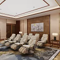 Elegant Home Theater Interior With Large Projection Screen Multiple Reclining Chairs And Decorative Elements 3d model