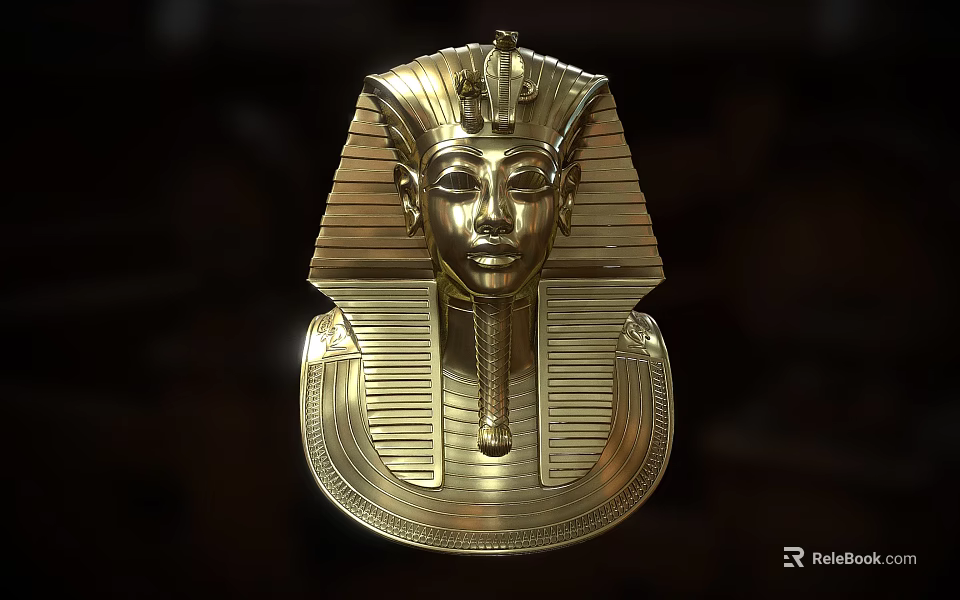 Golden Egyptian Pharaoh Mask Decorative Ornament Set With Intricate Details For Home Decor 3d model 