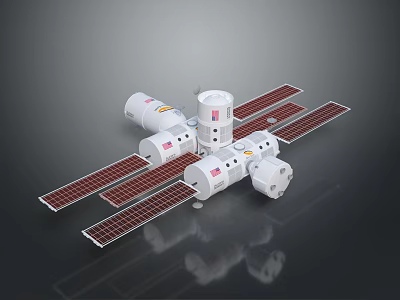 Space Station Equipment Structure With Connected Modules And Solar Panels 3d model