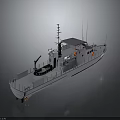 Multi Purpose Watercraft With Gray Hull Superstructure Deck Railings Antennas And Orange Lifebuoys