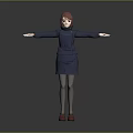 3D Game Movie Character With Red Hair Navy Outfit Gray Stockings Red Shoes Arms Outstretched