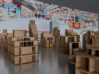 Wooden Display Shelves In Retail Store Interior With Multiple Storage Units And Open Design 3d model