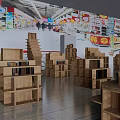 Wooden Display Shelves In Retail Store Interior With Multiple Storage Units And Open Design