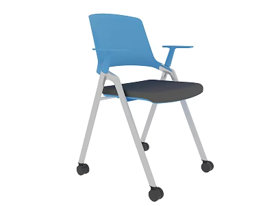 Blue Backrest Office Chair with Black Seat Metal Frame and Wheels 3d model