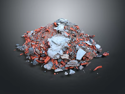 Red and Gray Construction Debris Pile with Various Broken Stones and Bricks 3d model