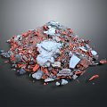 Red and Gray Construction Debris Pile with Various Broken Stones and Bricks