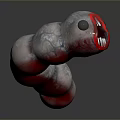 Giant Gray Segmented Creature With Big Round Eye Open Mouth And Sharp White Teeth