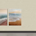 Two Panel Beach Paintings With Ocean Waves Sand And Sunset Hues 3d model